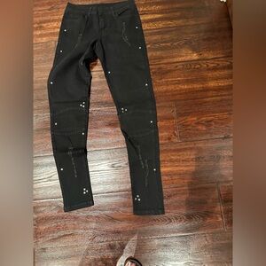 Adult Extra Small Black Distressed Jeans With Silver Studs Dance Costume…